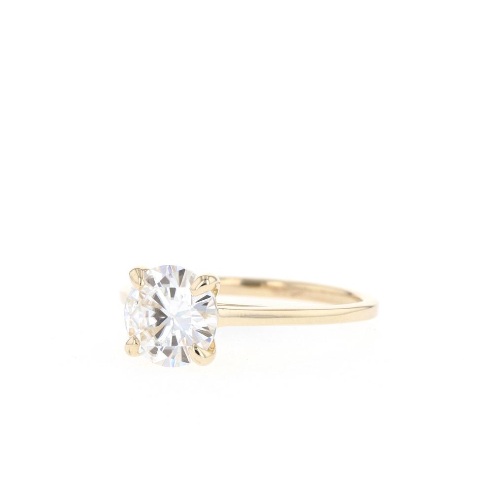 Round Cut Moissanite 4 Prong Petite Comfort Fit Ring with 1 to 3 carats in 9k/10k/14k/18K White Gold, Yellow Gold or Rose Gold