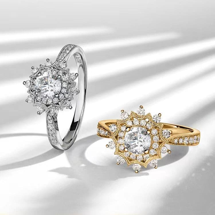 Round Cut Moissanite Ring with 1 to 3 carats in 9k/10k/14k/18K White Gold, Yellow Gold or Rose Gold
