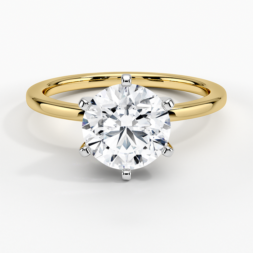 Round Cut Moissanite 6 Prong Ring with 1 to 3 carats in 9k/10k/14k/18K White Gold, Yellow Gold or Rose Gold