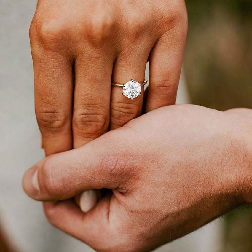 Round Cut Moissanite 6 Prong Ring with 1 to 3 carats in 9k/10k/14k/18K White Gold, Yellow Gold or Rose Gold