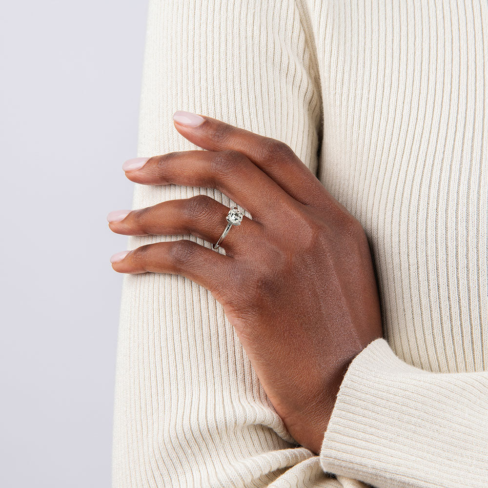 Round Cut Moissanite 4 Prong Petite Comfort Fit Ring with 1 to 3 carats in 9k/10k/14k/18K White Gold, Yellow Gold or Rose Gold