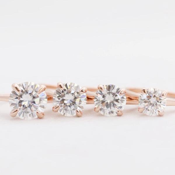 Round Cut Moissanite 4 Prong Petite Comfort Fit Ring with 1 to 3 carats in 9k/10k/14k/18K White Gold, Yellow Gold or Rose Gold
