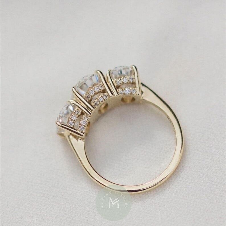 3ct Oval 3 Stone Moissanite Engagement Ring