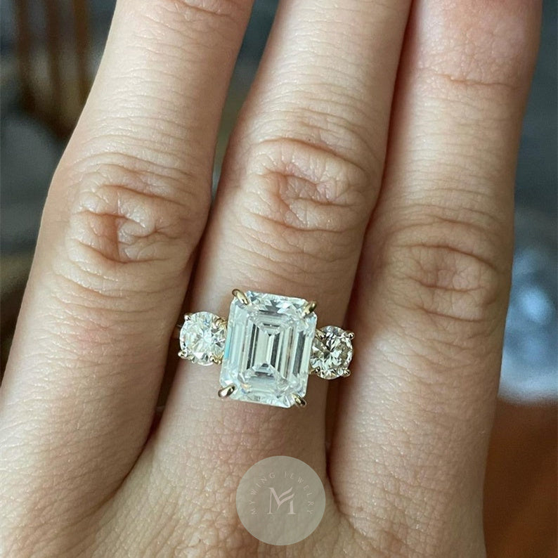 5ct Emerald Moissanite Engagement Ring