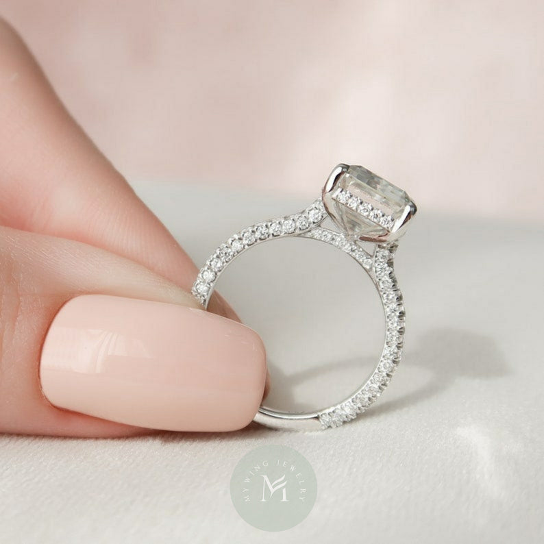 4ct Emerald Moissanite Engagement Ring