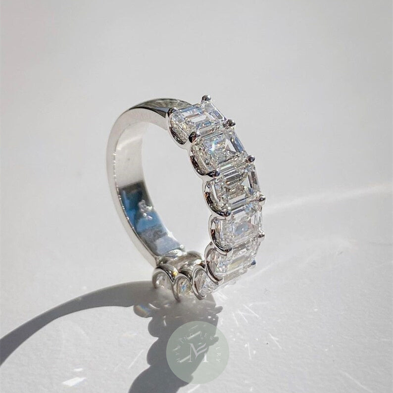 0.8ct Each Emerald Moissanite Half Eternity Engagement Ring