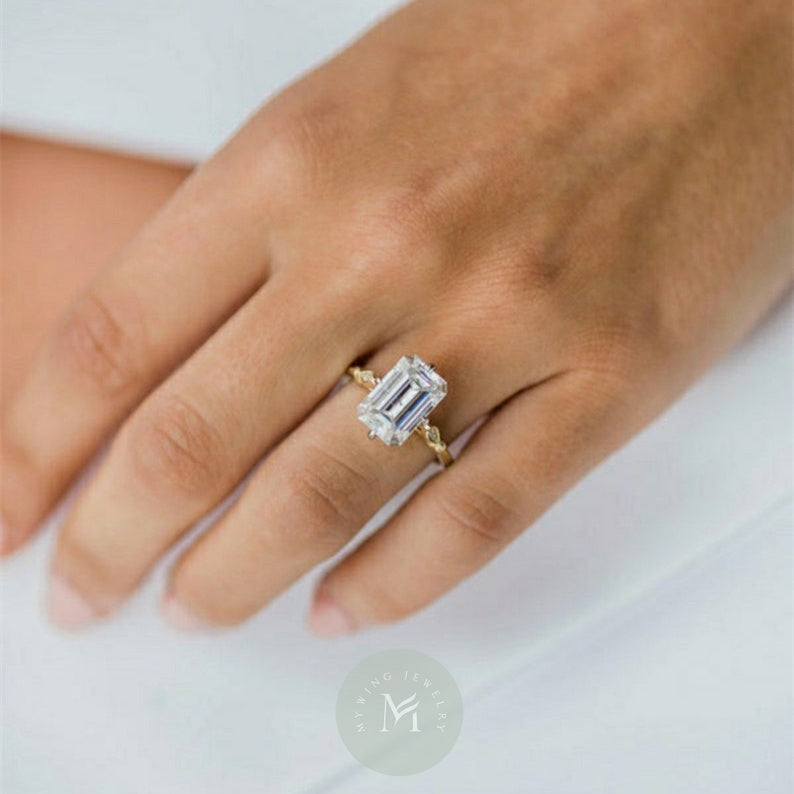 5ct Emerald Moissanite Engagement Ring