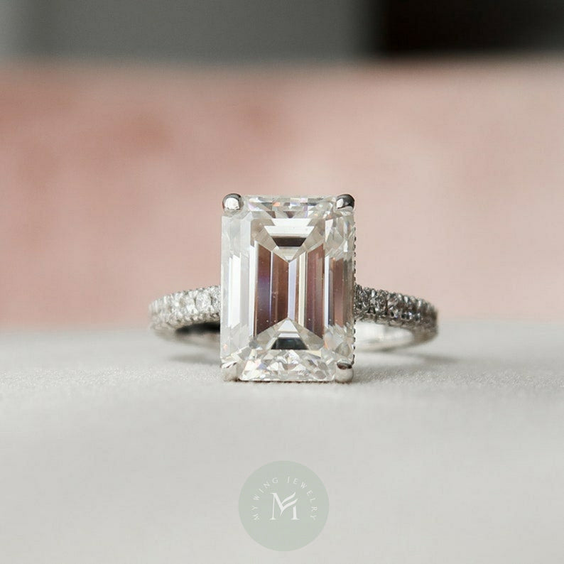 4ct Emerald Moissanite Engagement Ring