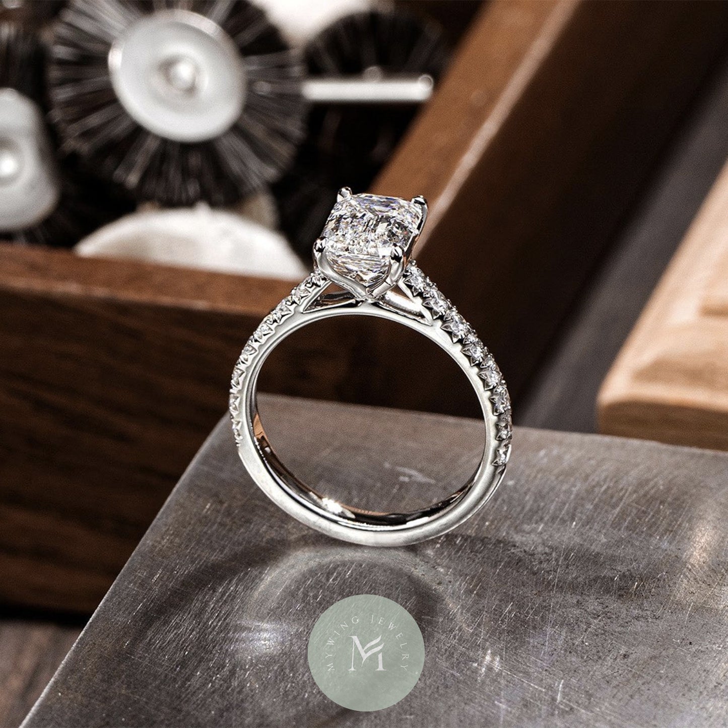 4ct Emerald Moissanite Engagement Ring