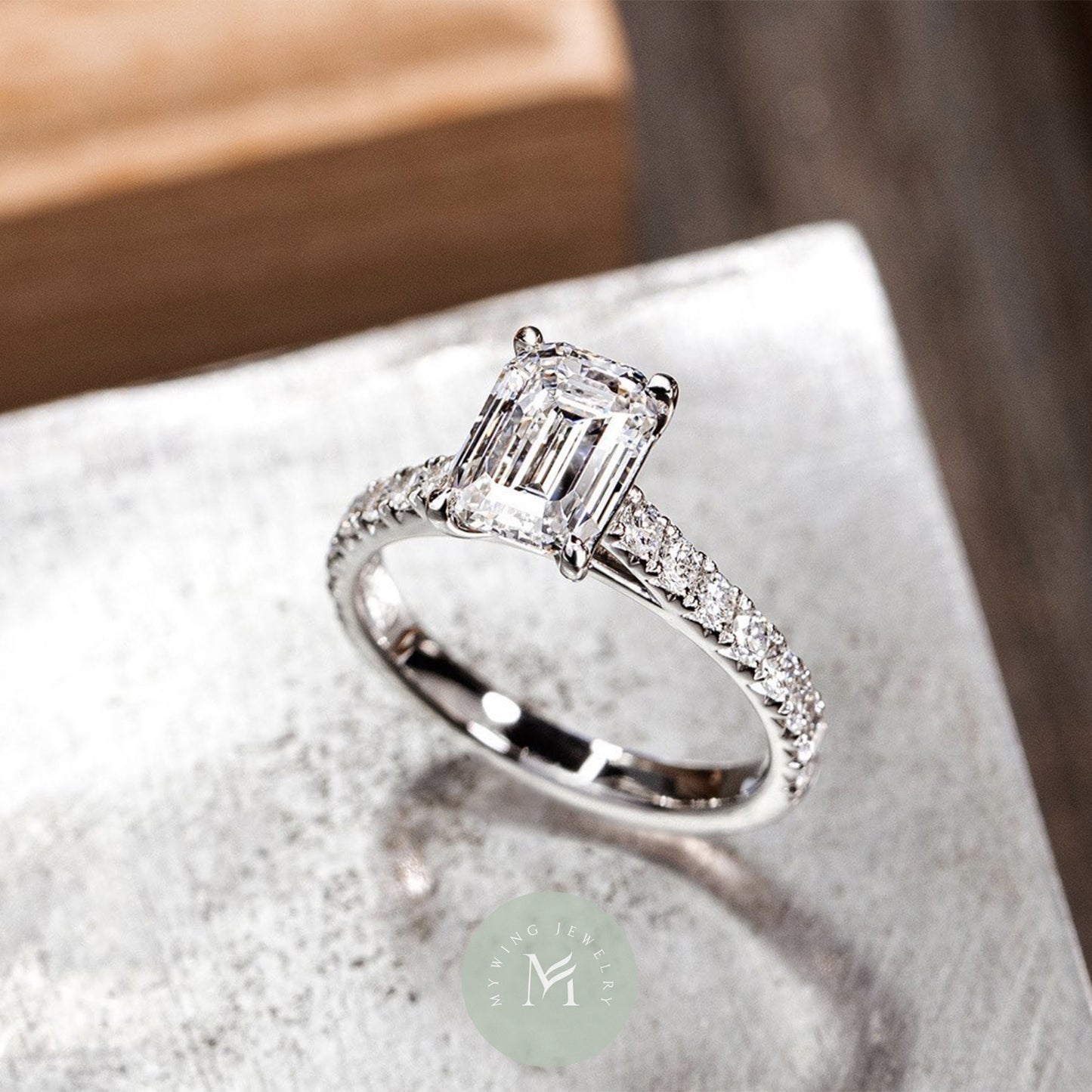 4ct Emerald Moissanite Engagement Ring