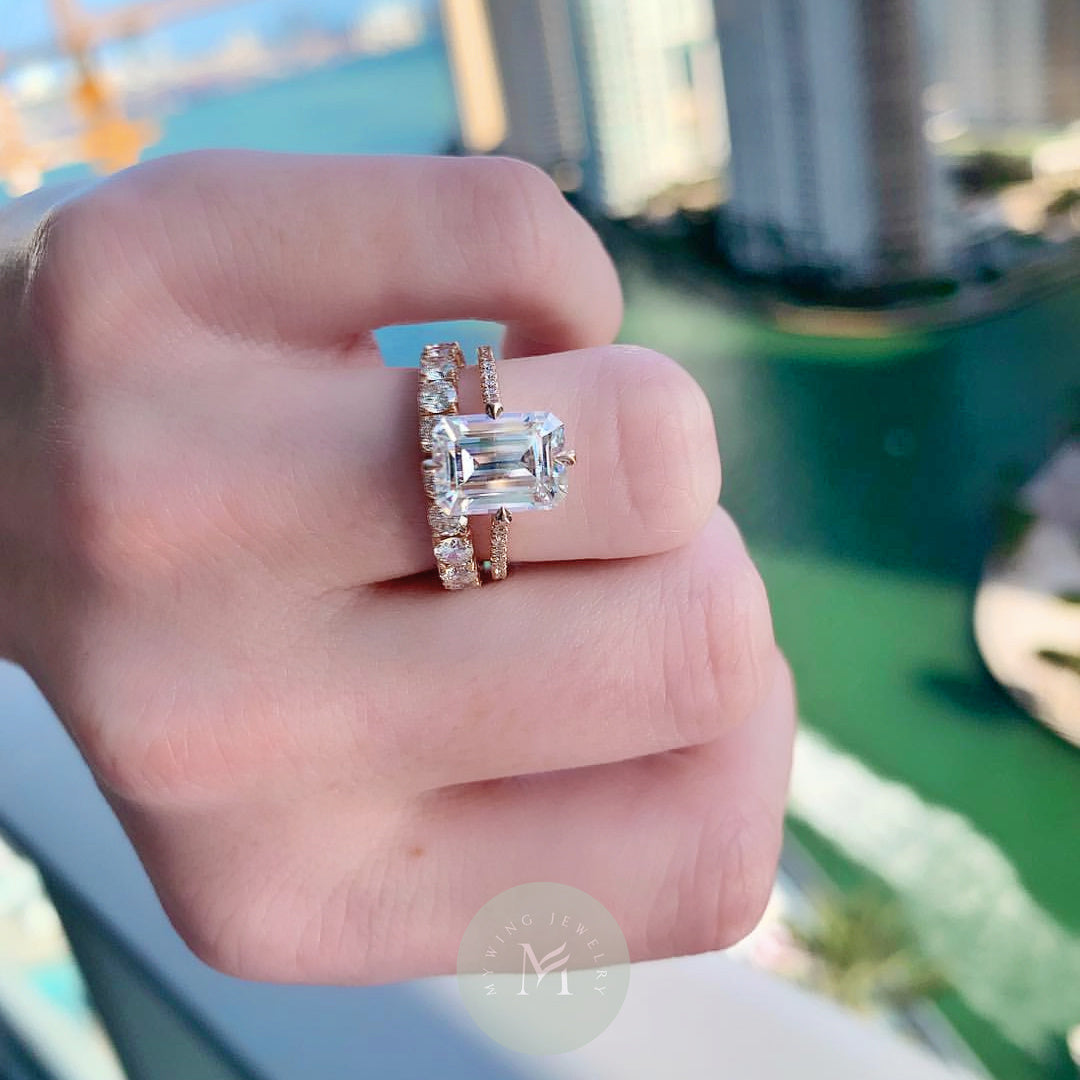 5ct Emerald Moissanite Engagement Ring