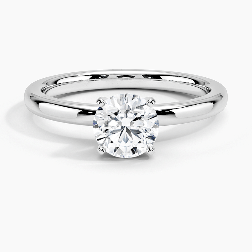 Round Cut Moissanite 4 Prong Petite Comfort Fit Ring with 1 to 3 carats in 9k/10k/14k/18K White Gold, Yellow Gold or Rose Gold