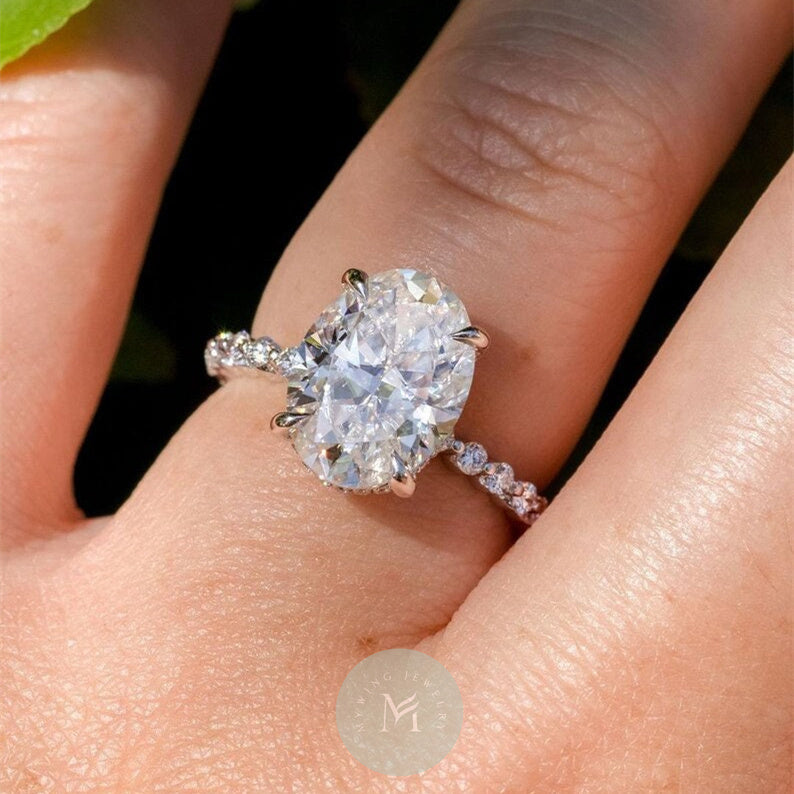3ct Oval Moissanite Haiden Halo Design Engagement Ring